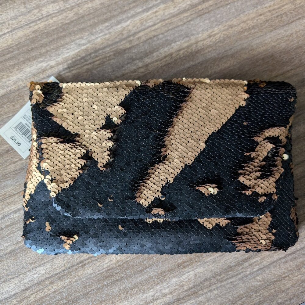 Black and Gold Sequined Clutch Purse A New Day